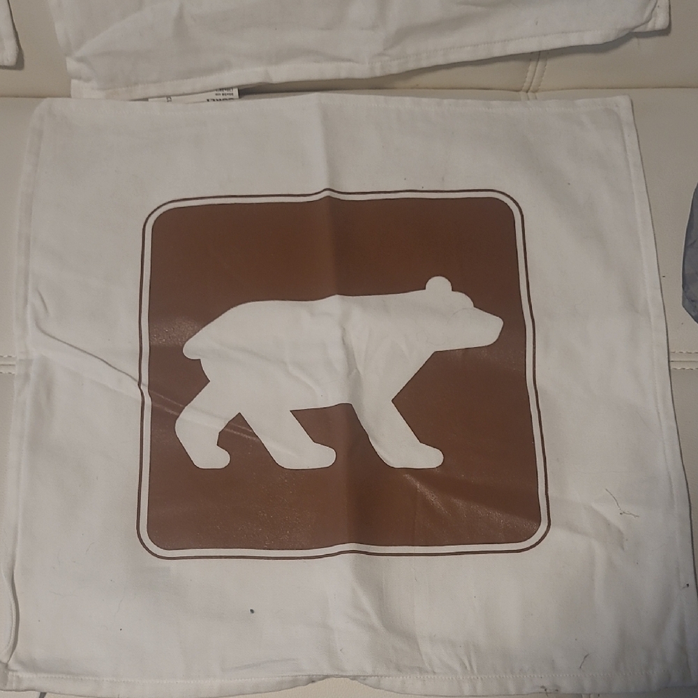 White Pillow Cover with Brown Bear Design
